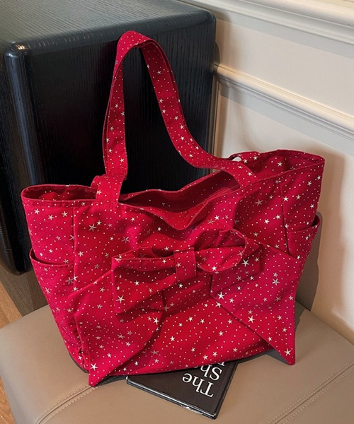 NANEA（ナネア）の「星柄ビッグリボントートバッグ（ショルダーバッグ・レディース・グレー/ブラック/レッド/ピンク・フリー）」の8枚目の写真