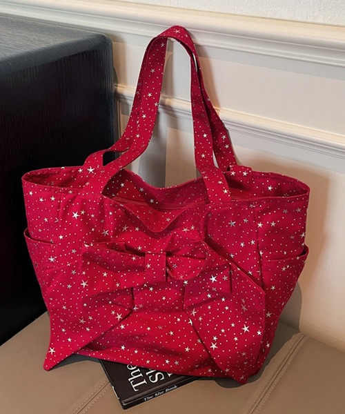 NANEA（ナネア）の「星柄ビッグリボントートバッグ（ショルダーバッグ・レディース・グレー/ブラック/レッド/ピンク・フリー）」の7枚目の写真