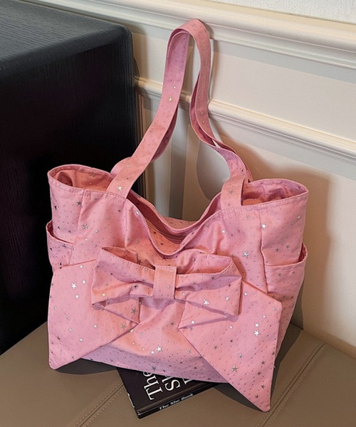 NANEA（ナネア）の「星柄ビッグリボントートバッグ（ショルダーバッグ・レディース・グレー/ブラック/レッド/ピンク・フリー）」の5枚目の写真