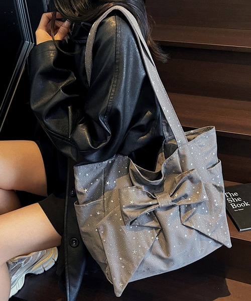 NANEA（ナネア）の「星柄ビッグリボントートバッグ（ショルダーバッグ・レディース・グレー/ブラック/レッド/ピンク・フリー）」の19枚目の写真