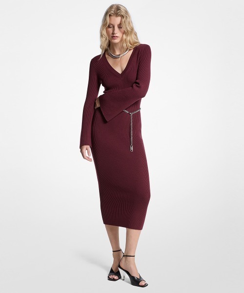 MICHAEL KORS(マイケルコース)の「Vネック ベルスリーブ メリノ ドレス(ワンピース・レディース・レッド系・S/XS/XXS/M)」の1枚目の写真