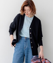 レーヨンポリエステルストレッチ Vネック カーディガン