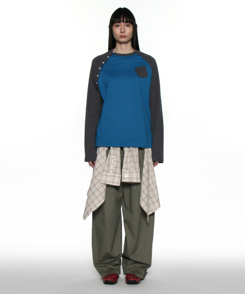 PARTIMENTO WOMEN(パルティメントウィメン)の「PWC ボタンアップポケットレグランTシャツ_ティール(Tシャツ/カットソー・レディース・その他・OS)」の2枚目の写真