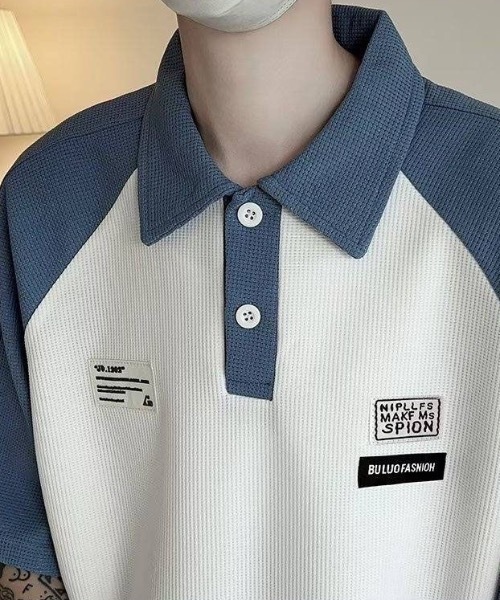 SHEPP(シープ)の「ワッペン付きラグランポロシャツ(シャツ/ブラウス・メンズ・ブルー/ブラック・M)」の5枚目の写真