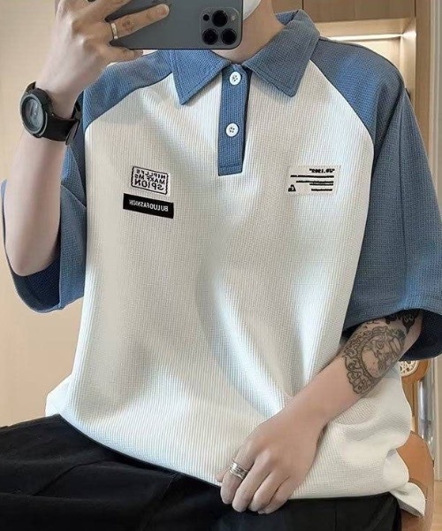 SHEPP(シープ)の「ワッペン付きラグランポロシャツ(シャツ/ブラウス・メンズ・ブルー/ブラック・M)」の10枚目の写真