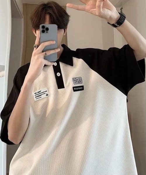 SHEPP(シープ)の「ワッペン付きラグランポロシャツ(シャツ/ブラウス・メンズ・ブルー/ブラック・M)」の11枚目の写真