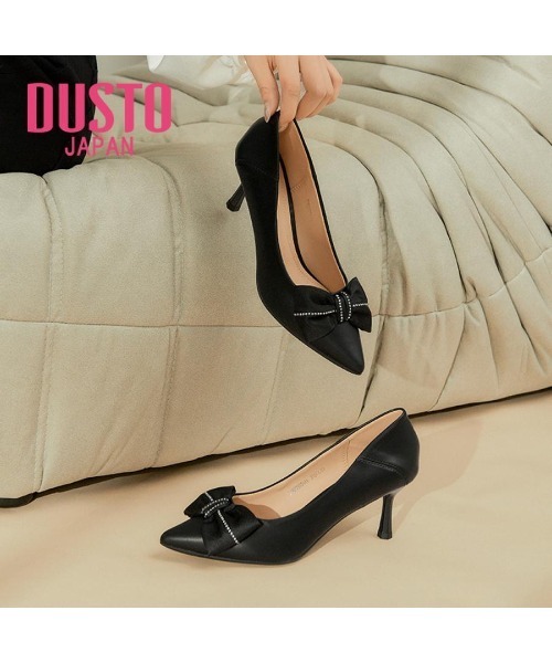 VIBGYOR（ヴィブジョー）の「【DUSTO】リボンヒールパンプス(MA)（パンプス・レディース・ベージュ/ブラック・24/23.5/22/23）」の2枚目の写真