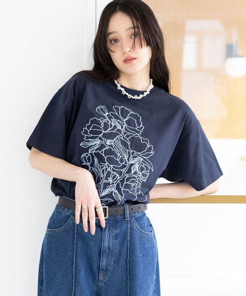 RAGEBLUE（レイジブルー）の「フラワー刺繍Tシャツ（Tシャツ/カットソー・レディース・グレー/ネイビー/ホワイト・FREE）」の3枚目の写真