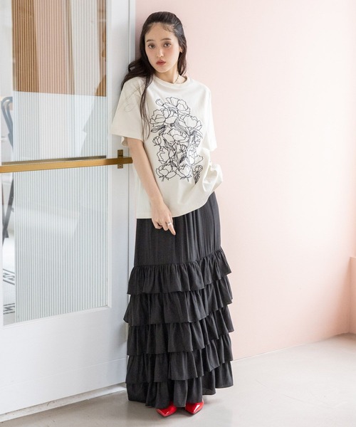 RAGEBLUE（レイジブルー）の「フラワー刺繍Tシャツ（Tシャツ/カットソー・レディース・グレー/ネイビー/ホワイト・FREE）」の4枚目の写真