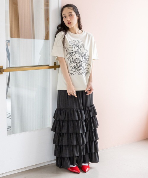 RAGEBLUE（レイジブルー）の「フラワー刺繍Tシャツ（Tシャツ/カットソー・レディース・グレー/ネイビー/ホワイト・FREE）」の5枚目の写真