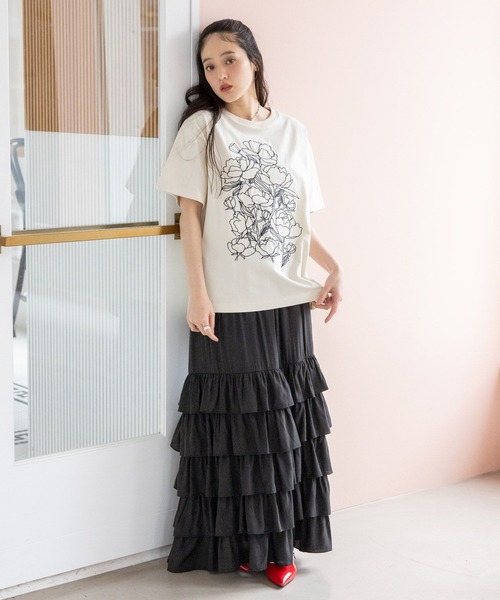 RAGEBLUE（レイジブルー）の「フラワー刺繍Tシャツ（Tシャツ/カットソー・レディース・グレー/ネイビー/ホワイト・FREE）」の6枚目の写真