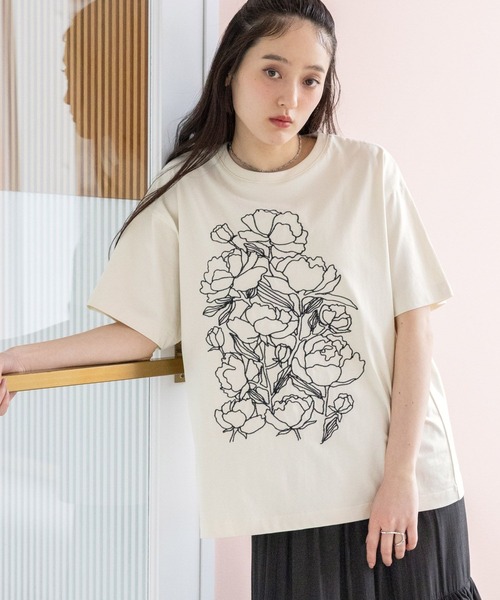 RAGEBLUE（レイジブルー）の「フラワー刺繍Tシャツ（Tシャツ/カットソー・レディース・グレー/ネイビー/ホワイト・FREE）」の7枚目の写真