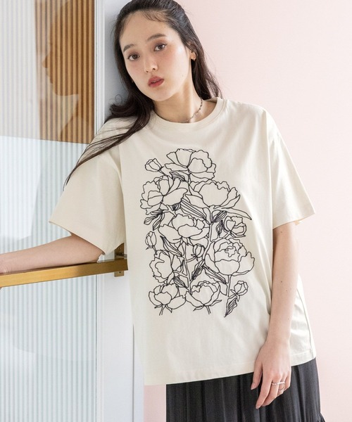 RAGEBLUE（レイジブルー）の「フラワー刺繍Tシャツ（Tシャツ/カットソー・レディース・グレー/ネイビー/ホワイト・FREE）」の8枚目の写真
