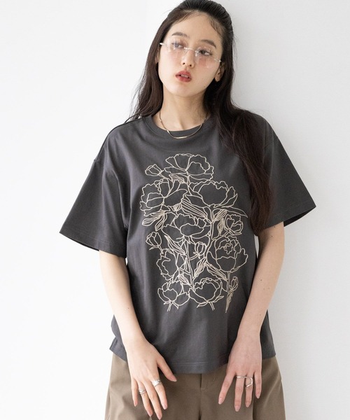 RAGEBLUE（レイジブルー）の「フラワー刺繍Tシャツ（Tシャツ/カットソー・レディース・グレー/ネイビー/ホワイト・FREE）」の12枚目の写真