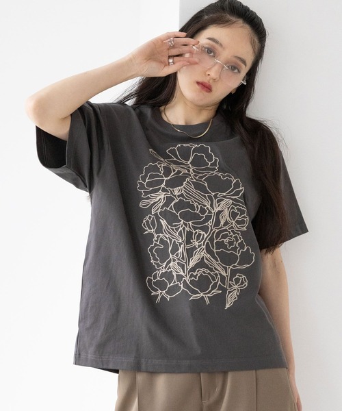 RAGEBLUE（レイジブルー）の「フラワー刺繍Tシャツ（Tシャツ/カットソー・レディース・グレー/ネイビー/ホワイト・FREE）」の13枚目の写真