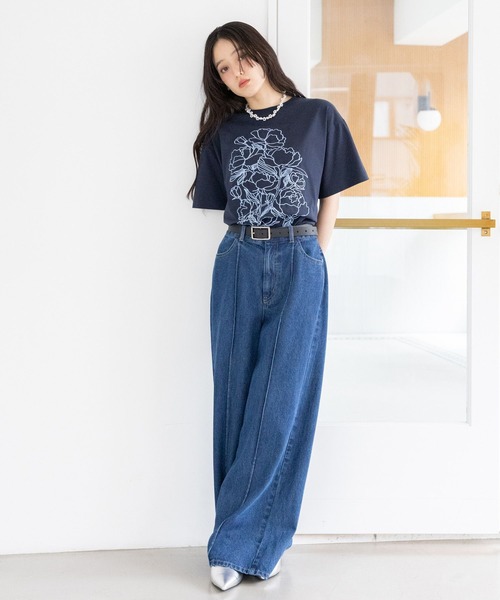RAGEBLUE（レイジブルー）の「フラワー刺繍Tシャツ（Tシャツ/カットソー・レディース・グレー/ネイビー/ホワイト・FREE）」の14枚目の写真