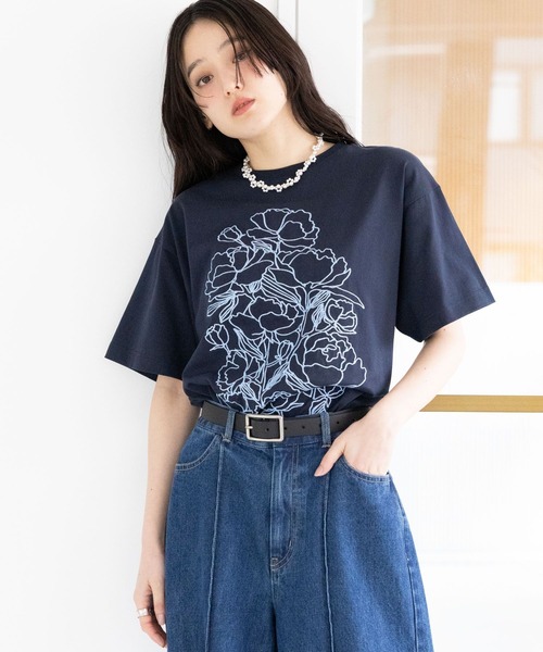 RAGEBLUE（レイジブルー）の「フラワー刺繍Tシャツ（Tシャツ/カットソー・レディース・グレー/ネイビー/ホワイト・FREE）」の16枚目の写真