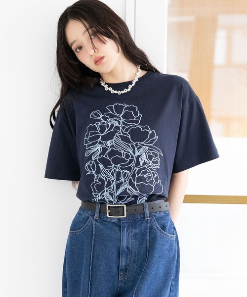 RAGEBLUE（レイジブルー）の「フラワー刺繍Tシャツ（Tシャツ/カットソー・レディース・グレー/ネイビー/ホワイト・FREE）」の17枚目の写真