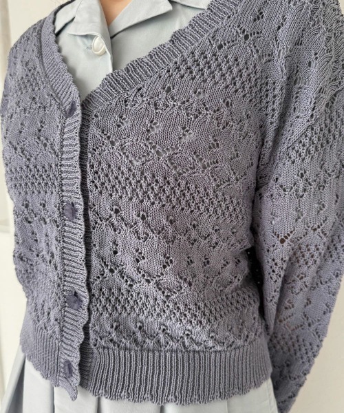 F i.n.t（フィント）の「フラワー釦透かし編みニットカーディガン（カーディガン/ボレロ・レディース・アイボリー/コーラルピンク/ブルー・FREE）」の7枚目の写真