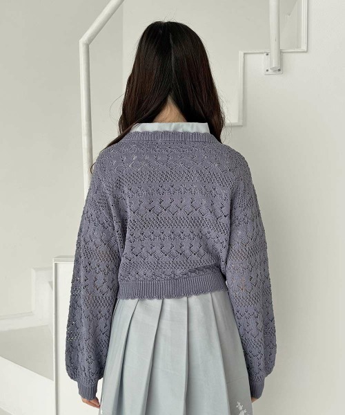 F i.n.t（フィント）の「フラワー釦透かし編みニットカーディガン（カーディガン/ボレロ・レディース・アイボリー/コーラルピンク/ブルー・FREE）」の10枚目の写真