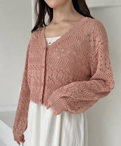 F i.n.t（フィント）の「フラワー釦透かし編みニットカーディガン（カーディガン/ボレロ・レディース・アイボリー/コーラルピンク/ブルー・FREE）」の12枚目の写真