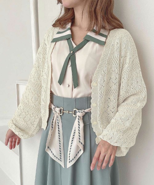 F i.n.t（フィント）の「フラワー釦透かし編みニットカーディガン（カーディガン/ボレロ・レディース・アイボリー/コーラルピンク/ブルー・FREE）」の16枚目の写真