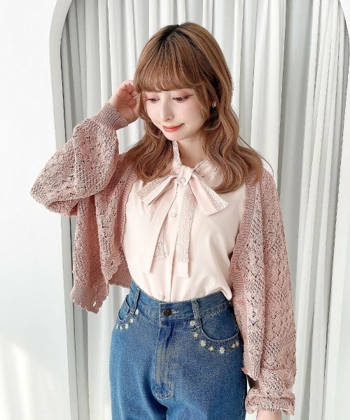 F i.n.t（フィント）の「フラワー釦透かし編みニットカーディガン（カーディガン/ボレロ・レディース・アイボリー/コーラルピンク/ブルー・FREE）」の18枚目の写真