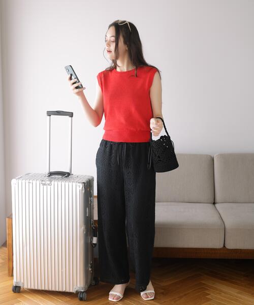 N.(N. Natural Beauty Basic)(エヌエヌナチュラルビューティーベーシック)の「レースイージーパンツ(その他パンツ・レディース・ブラック/オフホワイト・MEDIUM/P/S)」の2枚目の写真