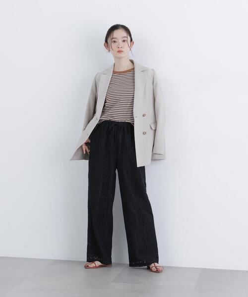 N.(N. Natural Beauty Basic)(エヌエヌナチュラルビューティーベーシック)の「レースイージーパンツ(その他パンツ・レディース・ブラック/オフホワイト・MEDIUM/P/S)」の5枚目の写真