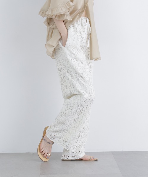 N.（N. Natural Beauty Basic）（エヌエヌナチュラルビューティーベーシック）の「レースイージーパンツ（その他パンツ・レディース・ブラック/オフホワイト・MEDIUM/P/S）」の3枚目の写真