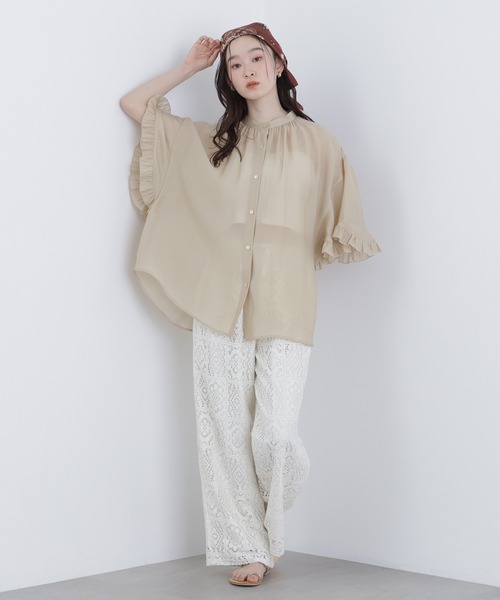 N.（N. Natural Beauty Basic）（エヌエヌナチュラルビューティーベーシック）の「レースイージーパンツ（その他パンツ・レディース・ブラック/オフホワイト・MEDIUM/P/S）」の4枚目の写真