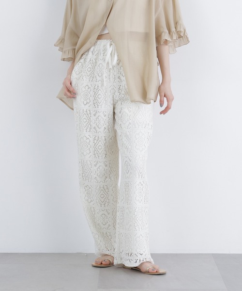 N.（N. Natural Beauty Basic）（エヌエヌナチュラルビューティーベーシック）の「レースイージーパンツ（その他パンツ・レディース・ブラック/オフホワイト・MEDIUM/P/S）」の6枚目の写真