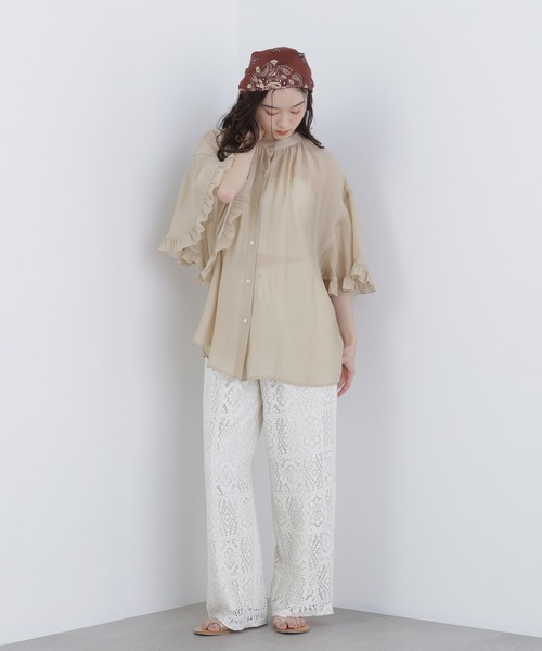 N.（N. Natural Beauty Basic）（エヌエヌナチュラルビューティーベーシック）の「レースイージーパンツ（その他パンツ・レディース・ブラック/オフホワイト・MEDIUM/P/S）」の8枚目の写真