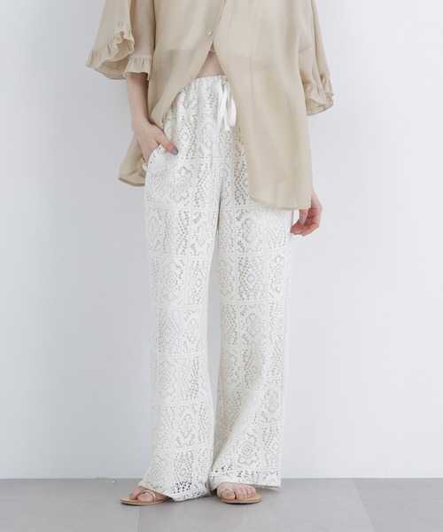 N.（N. Natural Beauty Basic）（エヌエヌナチュラルビューティーベーシック）の「レースイージーパンツ（その他パンツ・レディース・ブラック/オフホワイト・MEDIUM/P/S）」の9枚目の写真