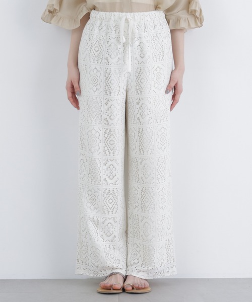 N.（N. Natural Beauty Basic）（エヌエヌナチュラルビューティーベーシック）の「レースイージーパンツ（その他パンツ・レディース・ブラック/オフホワイト・MEDIUM/P/S）」の12枚目の写真