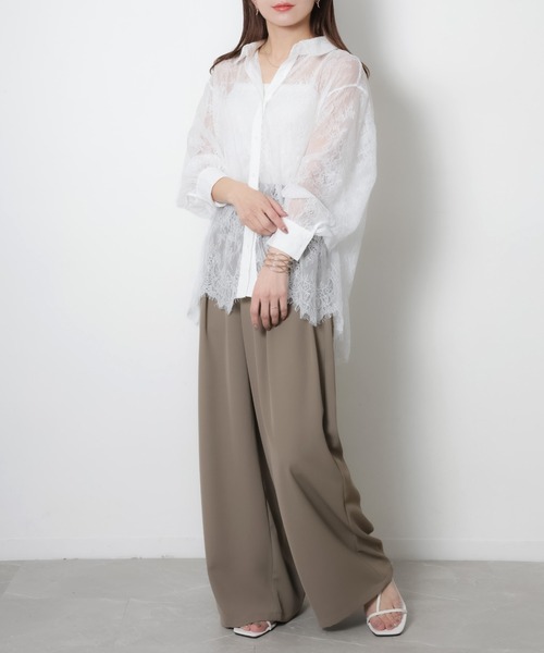 Riberry（リベリー）の「裾スカラップレースシアーシャツ（シャツ/ブラウス・レディース・オフホワイト/ブラック・FREE）」の17枚目の写真