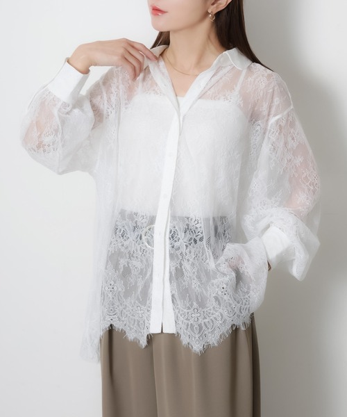 Riberry（リベリー）の「裾スカラップレースシアーシャツ（シャツ/ブラウス・レディース・オフホワイト/ブラック・FREE）」の22枚目の写真