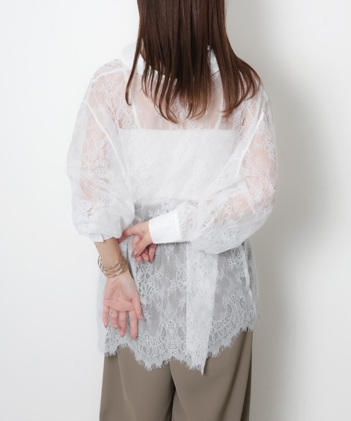 Riberry（リベリー）の「裾スカラップレースシアーシャツ（シャツ/ブラウス・レディース・オフホワイト/ブラック・FREE）」の13枚目の写真