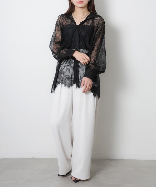 Riberry（リベリー）の「裾スカラップレースシアーシャツ（シャツ/ブラウス・レディース・オフホワイト/ブラック・FREE）」の20枚目の写真