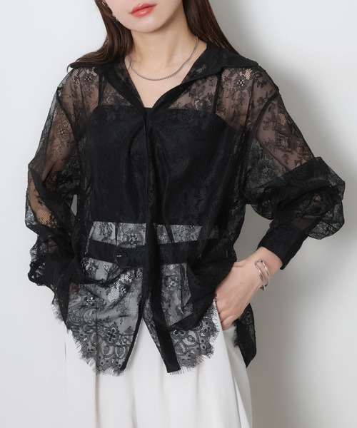 Riberry（リベリー）の「裾スカラップレースシアーシャツ（シャツ/ブラウス・レディース・オフホワイト/ブラック・FREE）」の15枚目の写真