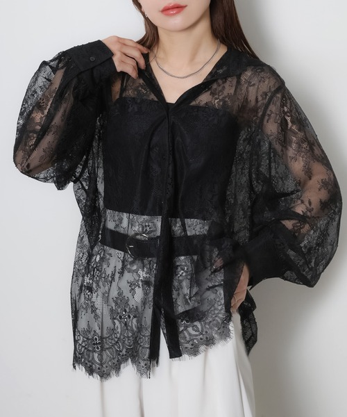 Riberry（リベリー）の「裾スカラップレースシアーシャツ（シャツ/ブラウス・レディース・オフホワイト/ブラック・FREE）」の18枚目の写真