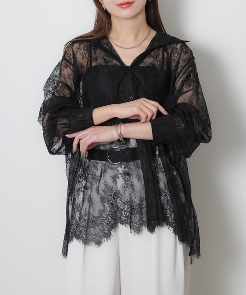 Riberry（リベリー）の「裾スカラップレースシアーシャツ（シャツ/ブラウス・レディース・オフホワイト/ブラック・FREE）」の16枚目の写真