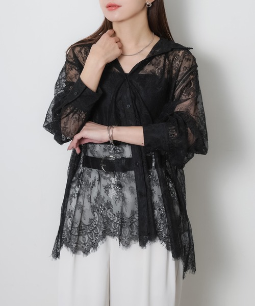 Riberry（リベリー）の「裾スカラップレースシアーシャツ（シャツ/ブラウス・レディース・オフホワイト/ブラック・FREE）」の19枚目の写真