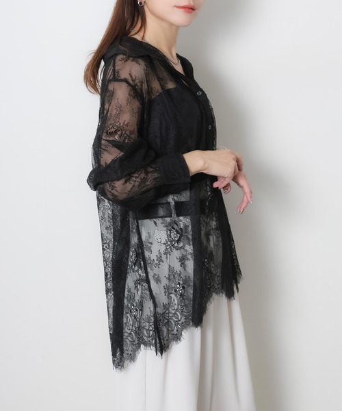 Riberry（リベリー）の「裾スカラップレースシアーシャツ（シャツ/ブラウス・レディース・オフホワイト/ブラック・FREE）」の5枚目の写真