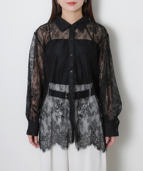 Riberry（リベリー）の「裾スカラップレースシアーシャツ（シャツ/ブラウス・レディース・オフホワイト/ブラック・FREE）」の7枚目の写真