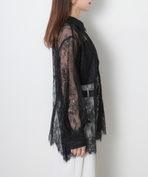 Riberry（リベリー）の「裾スカラップレースシアーシャツ（シャツ/ブラウス・レディース・オフホワイト/ブラック・FREE）」の8枚目の写真