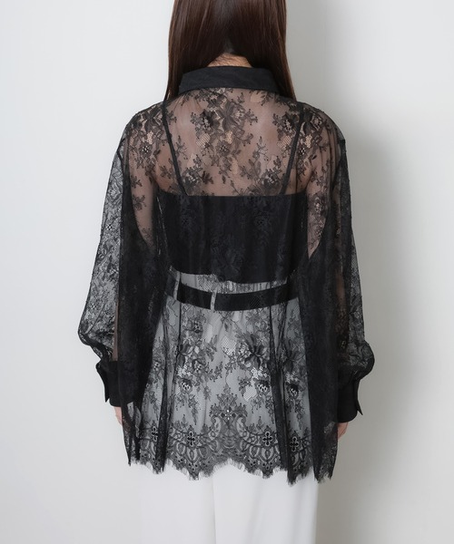 Riberry（リベリー）の「裾スカラップレースシアーシャツ（シャツ/ブラウス・レディース・オフホワイト/ブラック・FREE）」の9枚目の写真