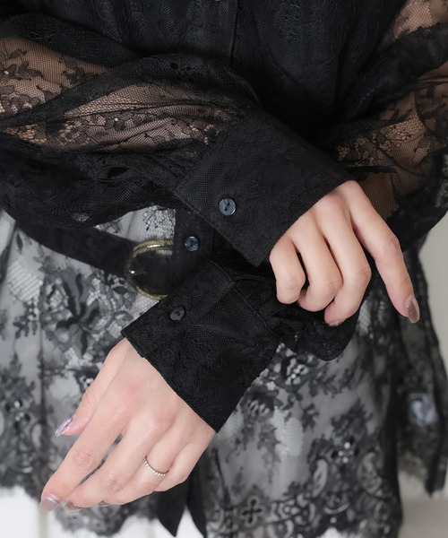 Riberry（リベリー）の「裾スカラップレースシアーシャツ（シャツ/ブラウス・レディース・オフホワイト/ブラック・FREE）」の3枚目の写真