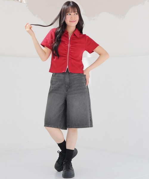 Honeys(ハニーズ)の「デニムハーフパンツ(デニムパンツ・レディース・ブルー系その他3/ブラック系その他/ライトグレー/ブルー系その他・L/LL/M/S/SS)」の9枚目の写真