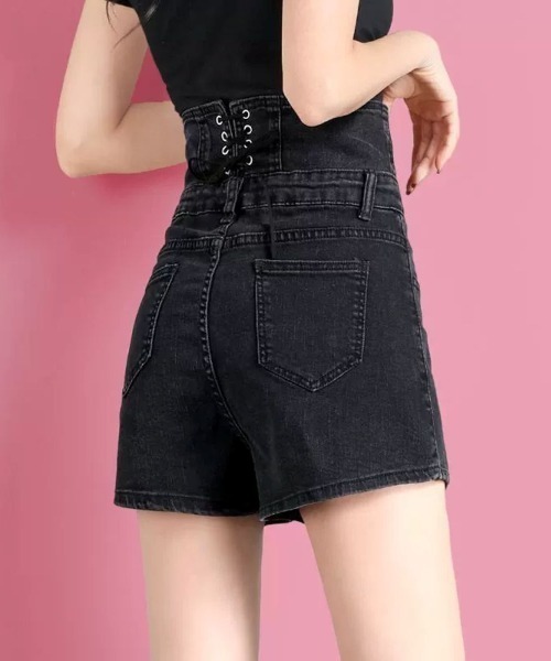 Lips(リップス)の「バックレースアップ ハイウエストデニムショートパンツ(デニムパンツ・レディース・ブルー・M/S)」の6枚目の写真